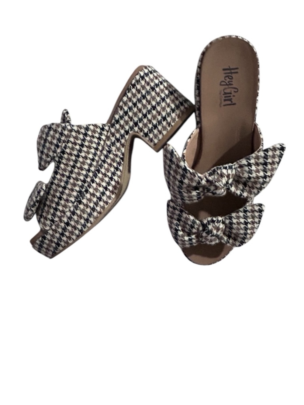 Corky’s Hey Girl Houndstooth Put A Bow On It Block Heel Sandals-Size 10-New - Picture 3 of 5